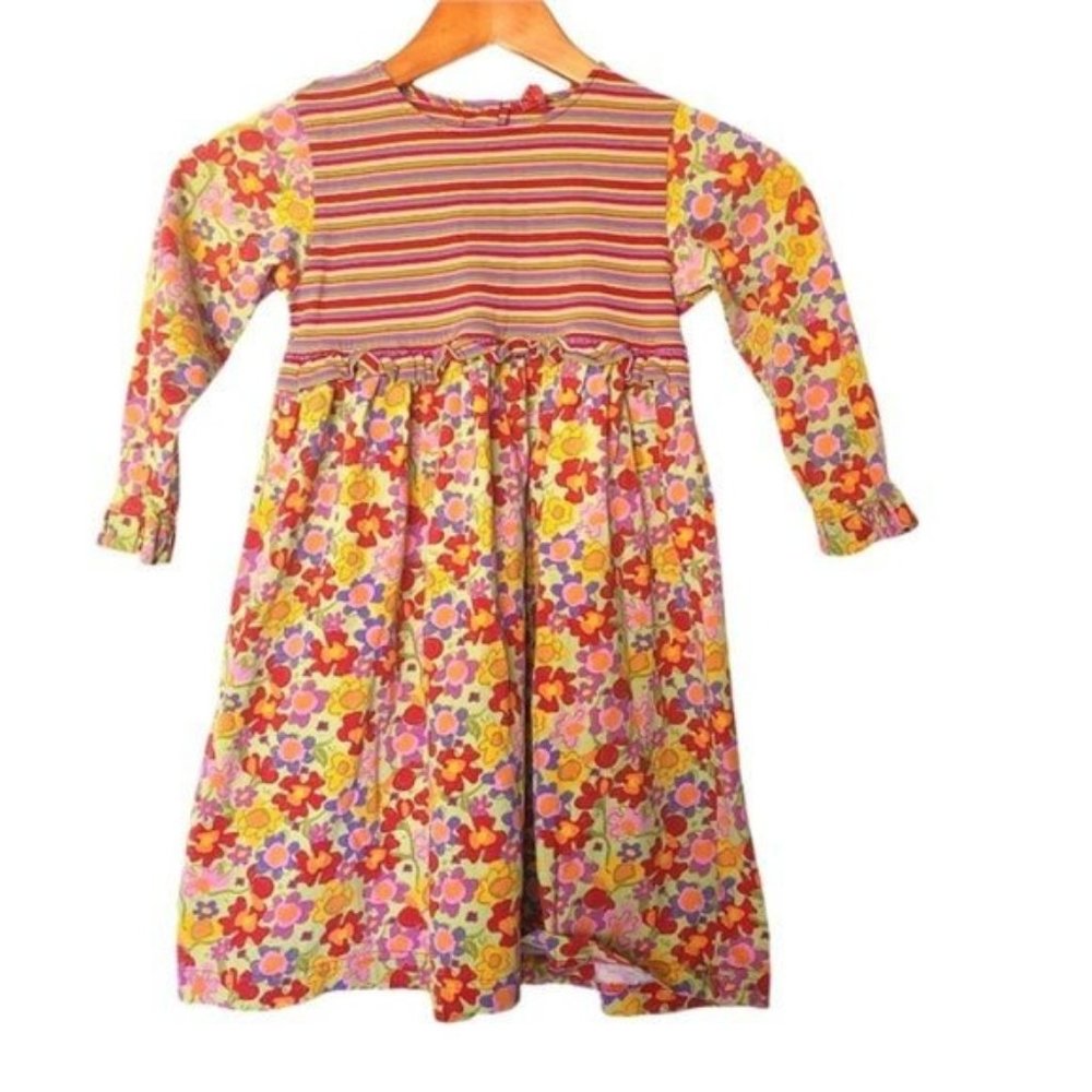 Hanna Andersson 110 5 Years Dress Floral Stripe Dress Long Sleeve
